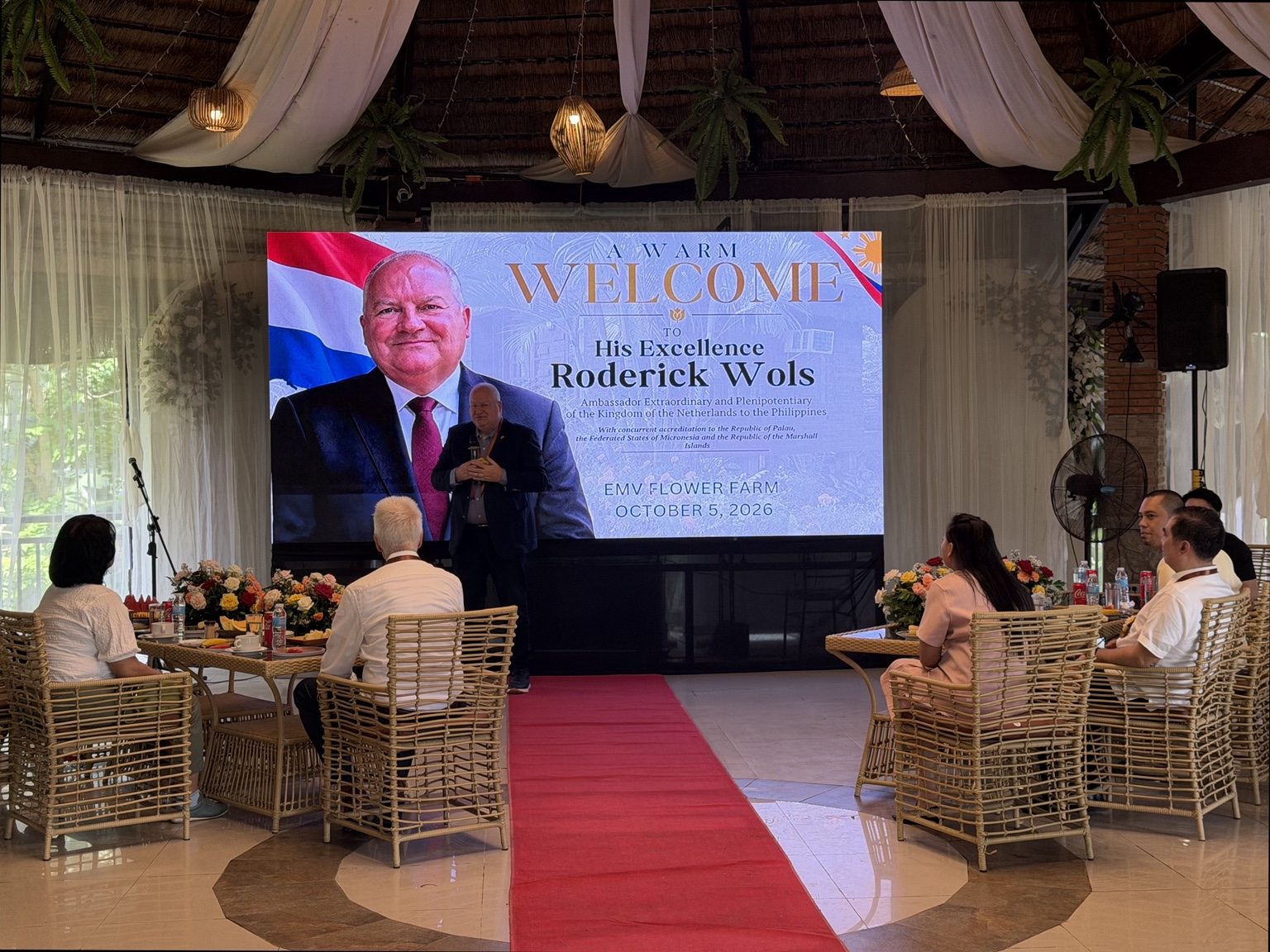 Ambassador Wols speaking during the welcome gathering