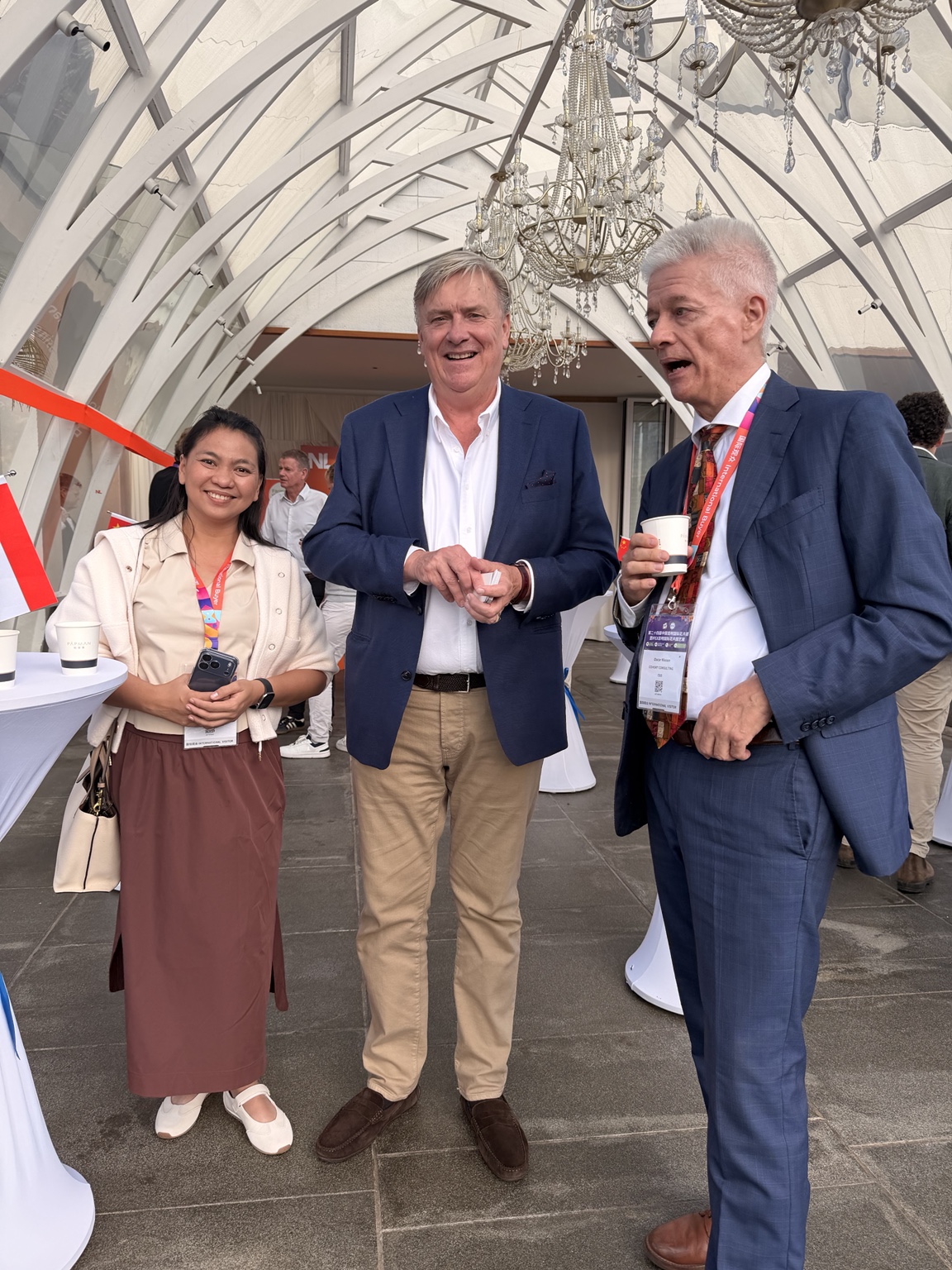 EMV representative with Dutch flower industry colleagues at a reception